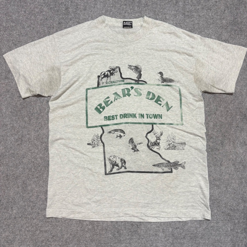 Vintage Fruit of the Loom Best Bears Den Minnesota T-Shirt Mens Large Gray USA